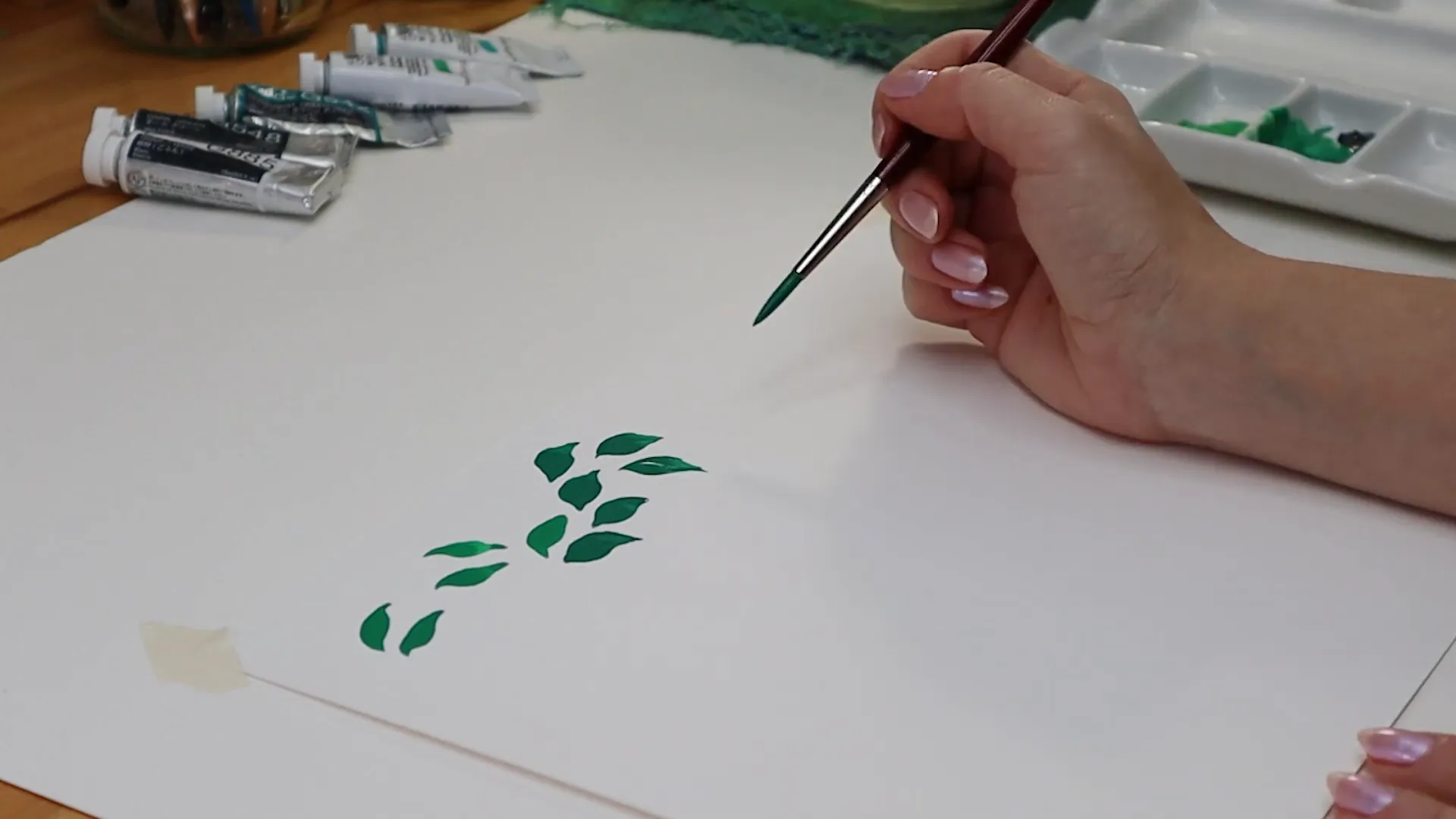 Quick brushstroke leaf technique